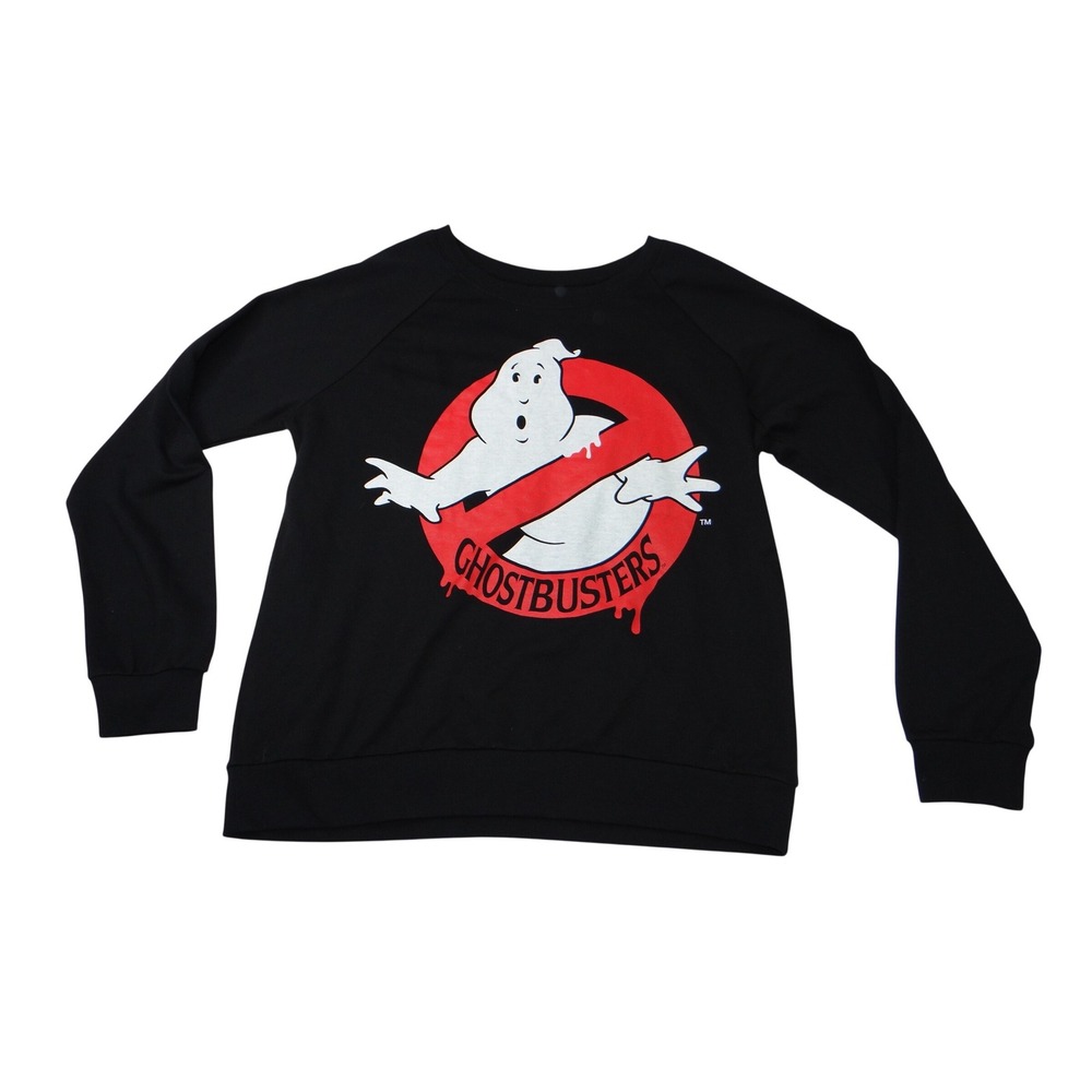 Ghostbusters Womens Black Long Sleeve Crewneck Sweatshirt‎ L Large Ghost Logo